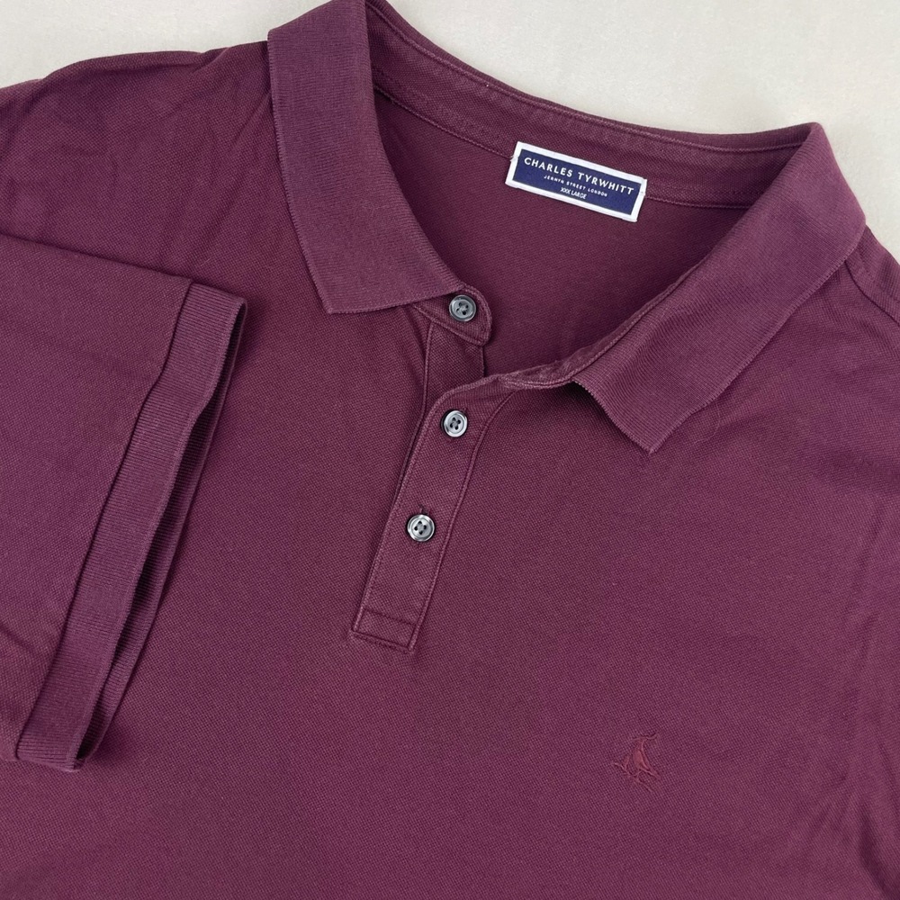 Charles Tyrwhitt Mens XXXL Burgundy Cotton Pique Short Sleeve Polo Shirt Logo